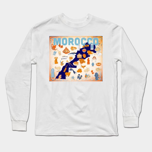 Morocco Culture Map Long Sleeve T-Shirt by adrienne-makes